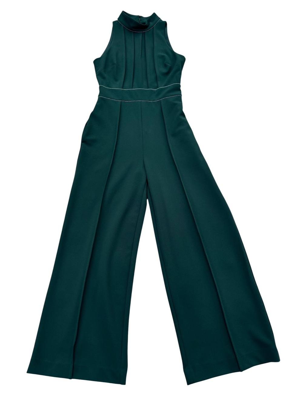 Badgley Mischka Jumpsuit, Evening, High-Neck Wide-Leg Emerald Green, Formal